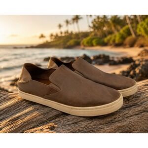 OluKai Pehuea Leather Espresso Brown Slip On Sneakers Womens 9 20329-5H5H